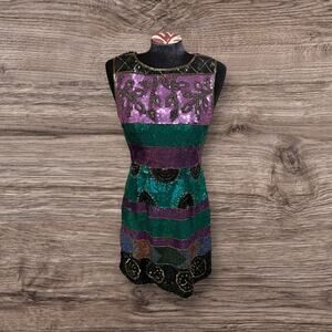 Sean Collection Purple and Green Sequin Mini Dress